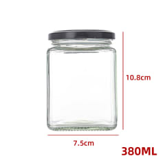 FRASCO DE VIDRIO CUADRADO CON TAPA ALUMINIO NEGRO 380 ML