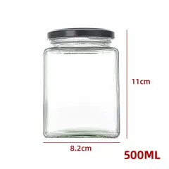 FRASCO DE VIDRIO CUADRADO CON TAPA ALUMINIO NEGRO 500 ML