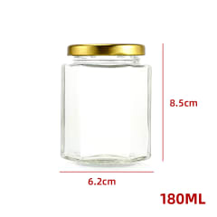 FRASCO DE VIDRIO HEXAGONAL CON TAPA ALUMINIO COLOR NEGRO 180 ML