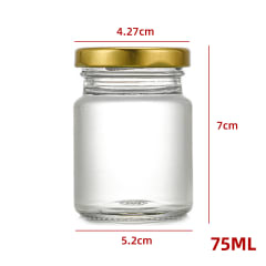 FRASCO DE VIDRIO LISO CON TAPA ALUMINIO DORADO DE 75 ML