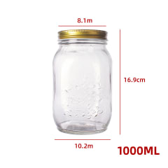 FRASCO DE VIDRIO CON TAPA DORADO 16.9X10.2X8.18CM 1000ML