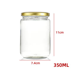 FRASCO VIDRIO REDONDO CON TAPA ALUMINIO DORADO 350ML  | 105 UNID