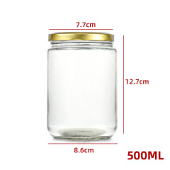 FRASCO DE VIDRIO CON TAPA ALUMINIO DORADO CAPACIDAD 500 ML