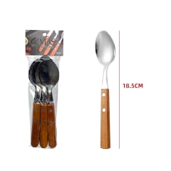 PACK 6 CUCHARAS ACERO INOXIDABLE MADERA 18.5