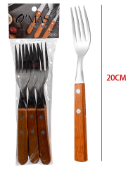 PACK 6 TENEDOR ACERO INOXIDABLE MADERA 20