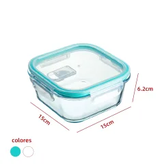 CONTENEDOR HERMETICO DE VIDRIO PARA HORNO MICROONDAS 800ML 15x15x6.2CM