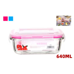 CONTENEDOR HERMETICO DE VIDRIO PARA HORNO MICROONDAS 640ML 16.9*12.3*5.3CM