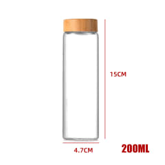 BOTELLA DE VIDRIO CON TAPA DE BAMBÚ 4.7X15CM