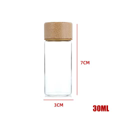 BOTELLA DE VIDRIO CON TAPA DE BAMBÚ 3X7CM