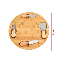 TABLA REDONDA DE BAMBU CON CUCHILLOS PARA QUESO 29.5X29.5X1.5CM