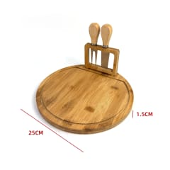 TABLA DE PICAR REDONDA DE BAMBU CON CUCHILLOS 25X25X1.5CM