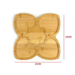 BANDEJA CUADRADA DE BAMBU CON DIVISIONES EN FORMA DE CORAZON 29X29X1.5CM