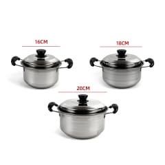 JUEGO DE OLLAS ACERO INOXIDABLE CON TAPA 3 PCS