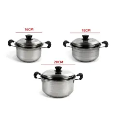JUEGO DE OLLAS ACERO INOXIDABLE CON TAPA 3 PCS