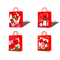 BOLSA DE REGALO ROSAS ROJA  31X12X40CM | 12 UNID IDEAL PARA EL DIA DE LOS ENAMORADOS