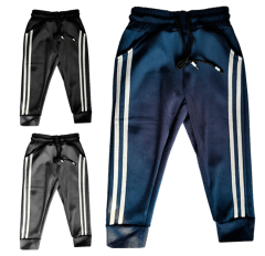 PANTALON PLUSH NIÑO LISO PRETINA AJUSTABLE  LINEAS BLANCAS | 12 UNID