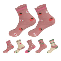 CALCETINES DE  NIÑA ESTAMPADO FRUTILLA ALGODÓN TALLA 6-9 AÑO | 12 UNID