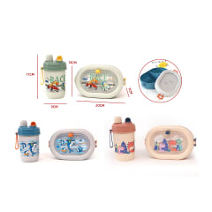 CAJA LONCHERA CON CUBIERTO Y BOTELLAS  20X13X7CM 9X17CM