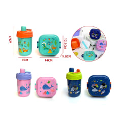 CAJA LONCHERA CON CUBIERTO Y BOTELLAS  14X12.3X9.8CM 9X17CM