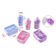 CAJA LONCHERA CON CUBIERTO Y BOTELLAS  19X13X7CM 450ML