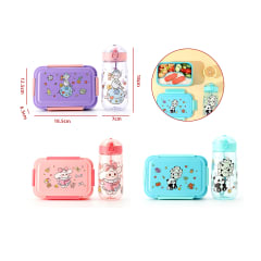 CAJA LONCHERA CON CUBIERTO Y BOTELLAS  18.5X12.5X6.5CM 9X18CM