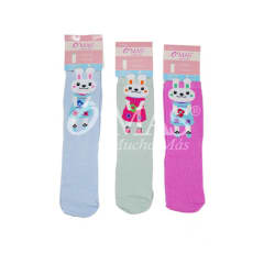 CALCETINES DE NIÑA CORTE MEDIO ESTAMPADO CONEJOS  TALLA 6| 12 UNID