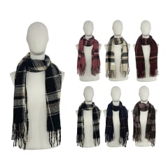 BUFANDA GRUESA CON BORLAS DISEÑO CUADROS JASPEADO 50X180CM