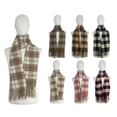 BUFANDA GRUESA CON BORLAS CUADROS 50X180CM