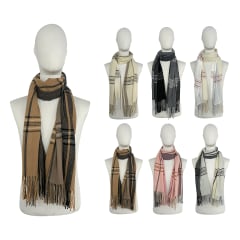 BUFANDA GRUESA CON BORLAS DISEÑO LINEAS  50X180CM