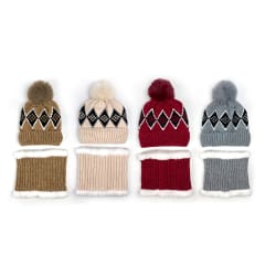 CONJUNTO ADULTO GORRO Y CUELLO DOBLE CAPA PLUSH POMPON