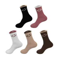 CALCETIN MUJER TOALLA MEDIA CANA DISENO CARA SONRIENTE
