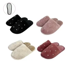 PANTUFLA PARA MUJER CON APLICACIÓN DE PERLAS TALLAS 36-41| SOLO VENTA POR EMABALAJE