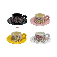 TAZA CAFE FLORES 7.5×6.3 CM-PLATO 16 CM
