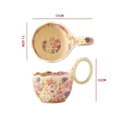 TAZA ASA CURVA FLORES 17×11.5×12 CM