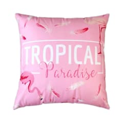 COJIN DECORATIVO ESTAMPADO FLAMENCO PLUMAS COLORES ROSADO 43X43CM | 6 UNID