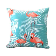 COJIN DECORATIVO ESTAMPADO FLAMENCO FONDO AZUL  43X43CM | 6 UNID