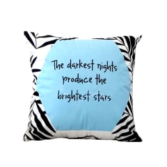 COJIN DECORATIVO ESTAMPADO FONDO AZUL  LETRAS 43X43CM | 6 UNID