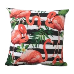 COJIN DECORATIVO ESTAMPADO FLAMENCO CON HOJAS 43X43CM | 6 UNID