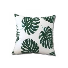 COJIN DECORATIVO ESTAMPADO HOJAS VERDE FONDO BLANCO 43X43CM | 6 UNID