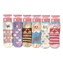 CALCETINES DE NIÑA PLUMADA CON DISEÑO BORDADO TALLA 4 |12 UNID