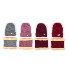 GORRO DE NIÑA JUVENIL CON CUELLO LISO  TEJIDO TRENZADO 20X22CM | 12 UNID