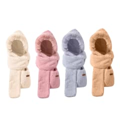 GORRO DE MUJER CON BUFANDA Y GUANTES 3 EN 1 COLO LISO  | 12 UNID