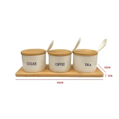 SET FRASCOS CERÁMICA CON BASE 29×10×1 CM (FRASCOS 8×8×6 CM)