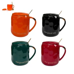 TAZA CERAMICA  CON TAPA Y CUCHARA 400ML