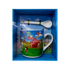 TAZA DE CERAMICA DIA DEL NIÑO CON CUCHARA 210ML 7.2X7.2CM | 12 UNID