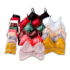 CONJUNTO DE MUJER BRALETTE CON BROCHE Y CALZON ENCAJE CON DISEÑO| 12 UNID
