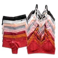 CONJUNTO DE MUJER BRALETTE Y CALZON DE ENCAJE FLORES| 12 UNID