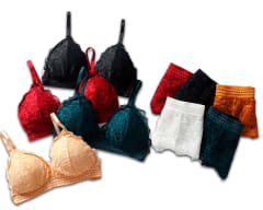 CONJUNTO DE MUJER BRALETTE Y CALZON DE ENCAJE DISEÑO| 12 UNID