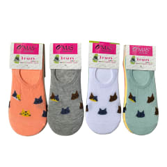 CALCETINES DE MUJER INVISIBLE ESTAMPADO GATO | 12 UNID