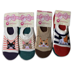 CALCETINES DE MUJER CORTE INVISBLE DISEÑO GATO | 12 UNID